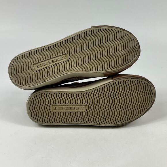 Burberry Kids Sz 2 (33) Nova Check High Top Sneakers Brown Tan Canvas Leather - Picture 7 of 11